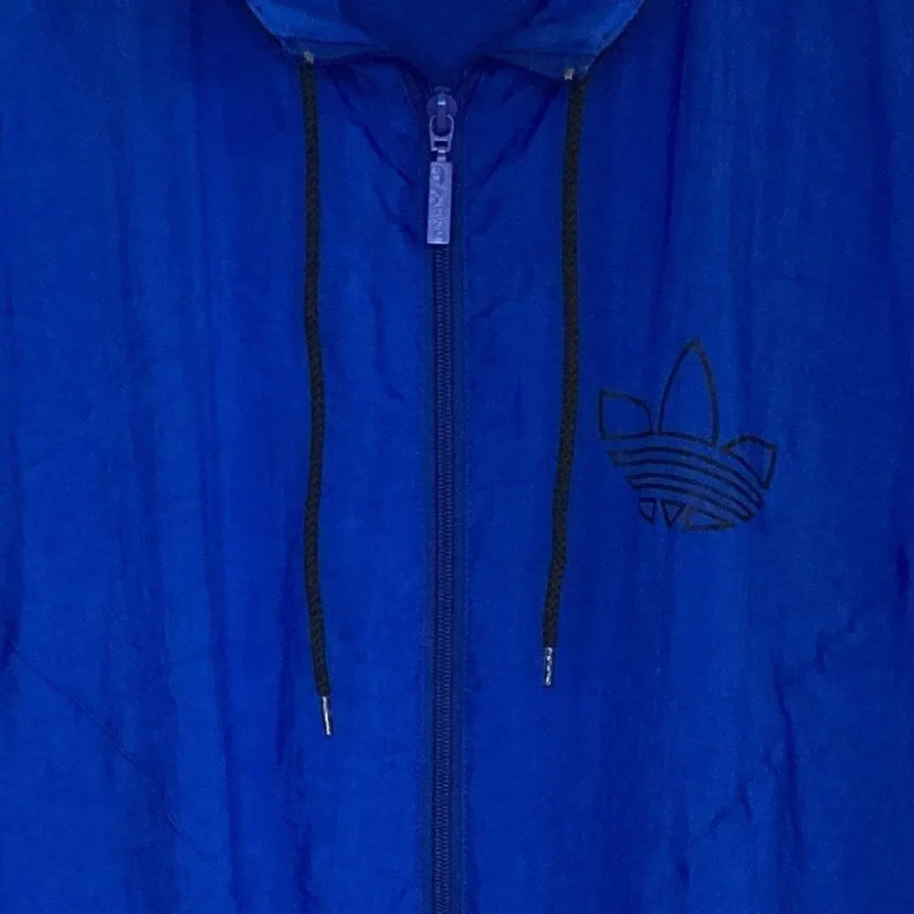 Vintage Adidas Blue Three Black Stripes Full Zip Windbreaker Jacket Size Large
